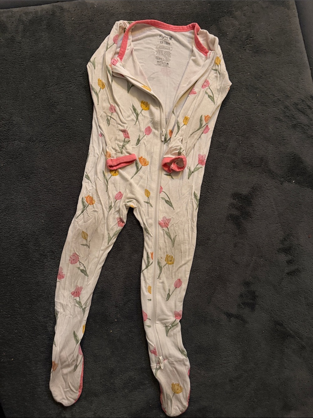 Kyte BABY Pink & Yellow Tulip Zippered Footed One-Piece